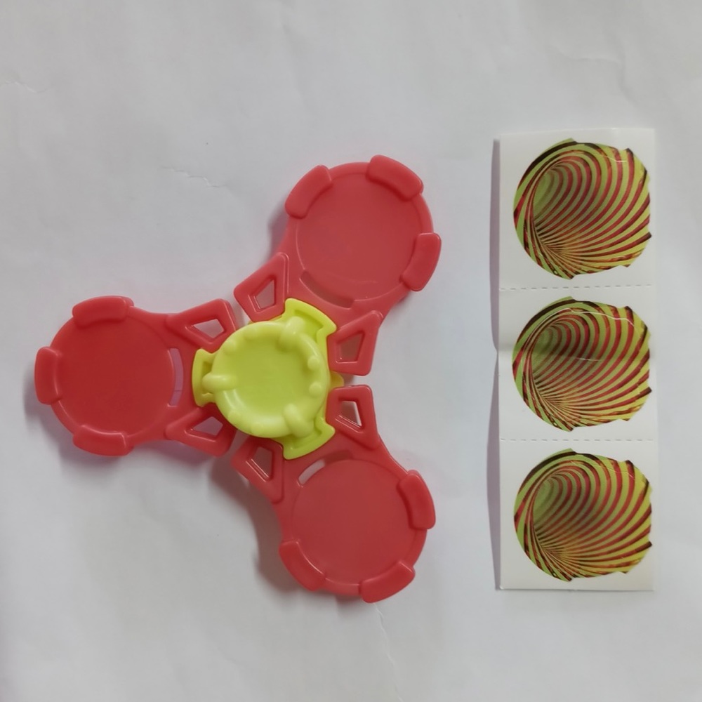 Kinder Joy Red and Pale Yellow Spinner with Stickers Set